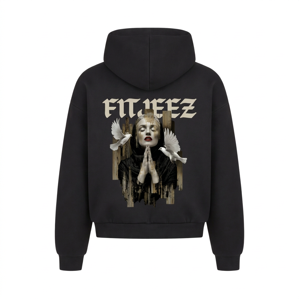 Hoodie Marie Magdala FITJEEZ noir, vue de dos sur fond blanc