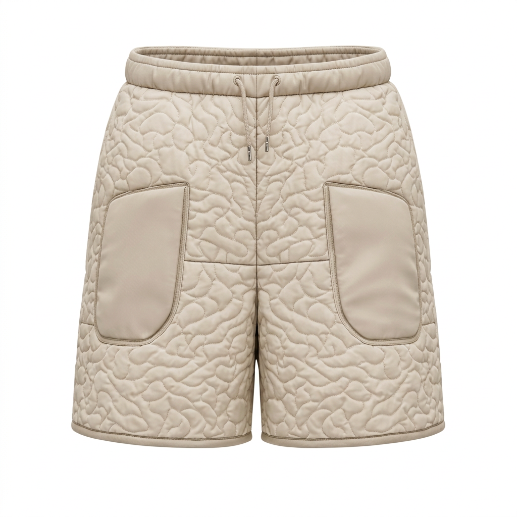 Short matelassé Pure Utility FITJEEZ beige, vue de face sur fond blanc