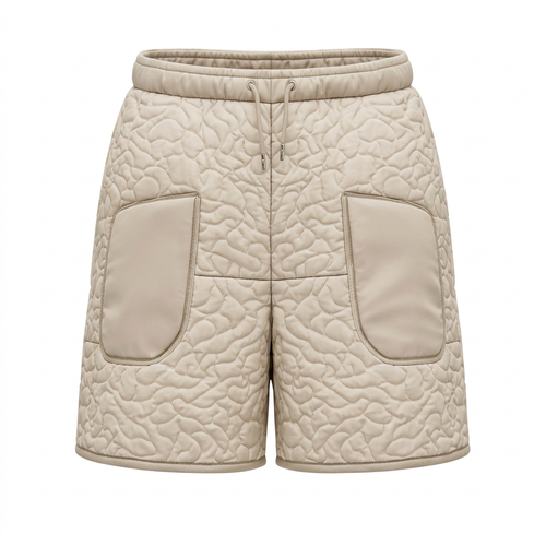 Short matelassé Pure Utility FITJEEZ beige, vue de face sur fond blanc