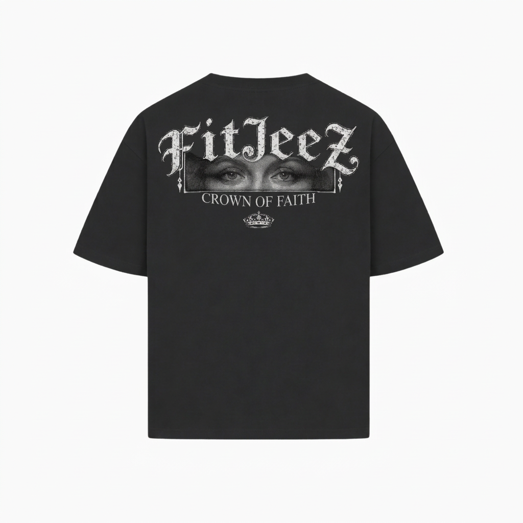 T-shirt Crown of Faith ESTHER noir, vue de dos sur fond blanc