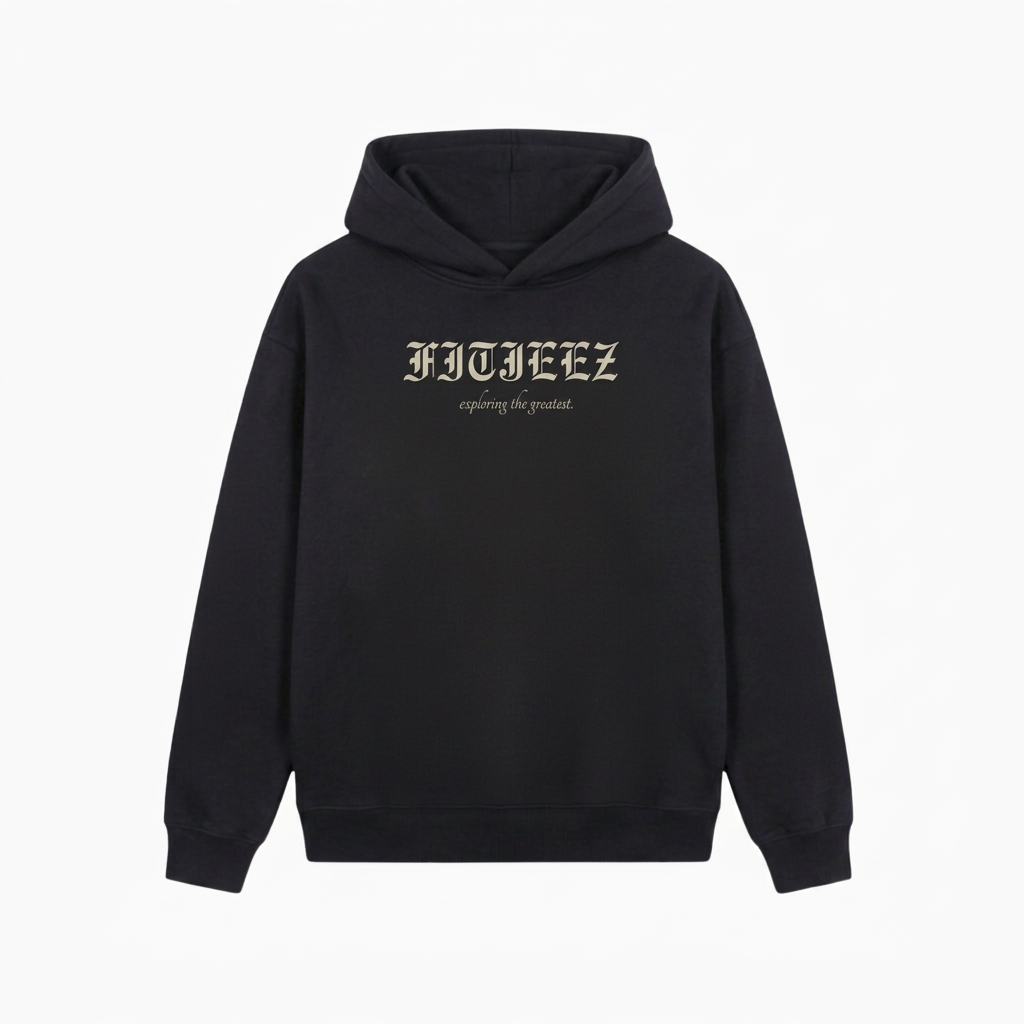 Hoodie Marie Magdala FITJEEZ noir, vue de face sur fond blanc