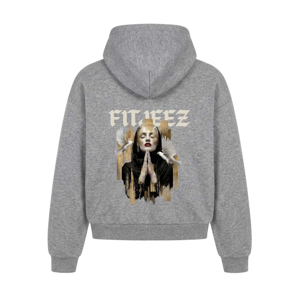 Hoodie Marie Magdala FITJEEZ gris, vue de dos sur fond blanc