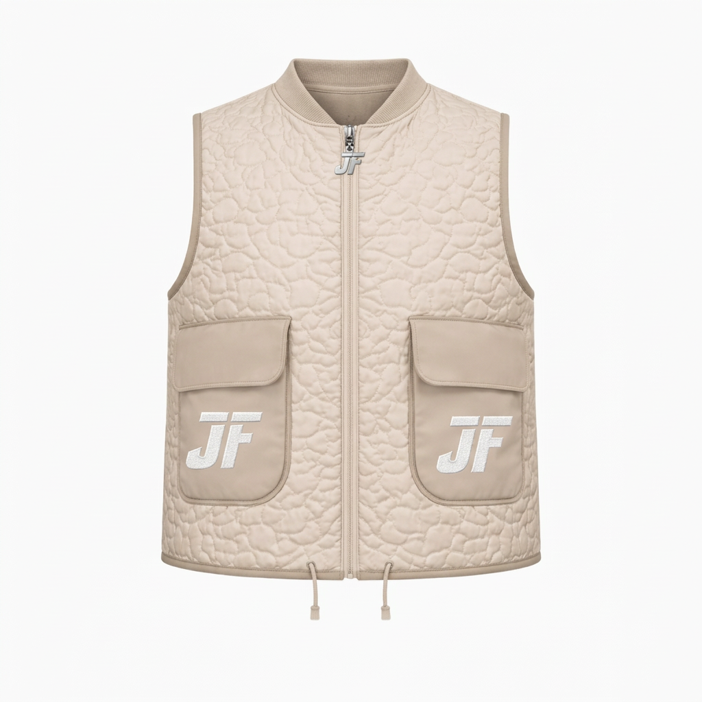 Gilet matelassé Pure Utility FITJEEZ beige, vue de face sur fond blanc
