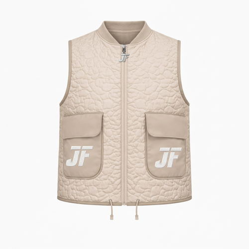 Gilet matelassé Pure Utility FITJEEZ beige, vue de face sur fond blanc